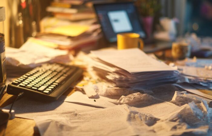 Representation of how people used to handle virtual assistancy the old manual way, image by Maria Stella Tupynambá.